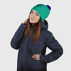 Шапка с помпоном Зеленый, цвет: 3D-тёмно-синий — фото 2