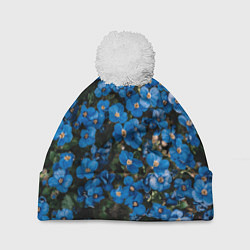Шапка с помпоном Поле синих цветов фиалки лето, цвет: 3D-белый