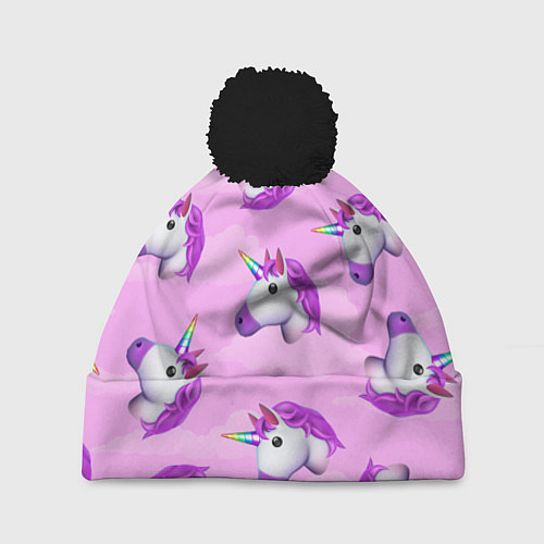 Шапка c помпоном Emoji единорожки / 3D-Черный – фото 1