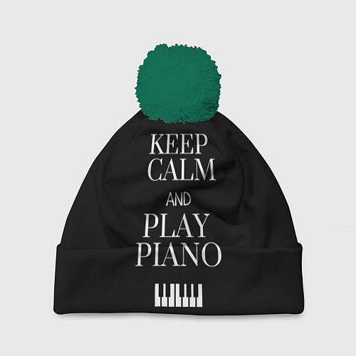 Шапка c помпоном Keep calm and play piano / 3D-Зеленый – фото 1