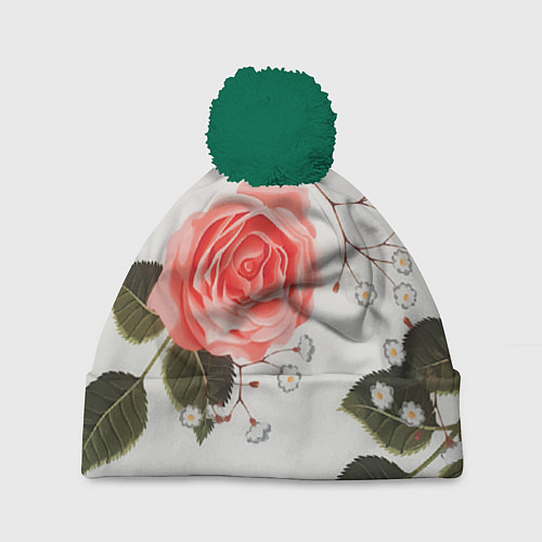 Шапка c помпоном Нежные розы / 3D-Зеленый – фото 1