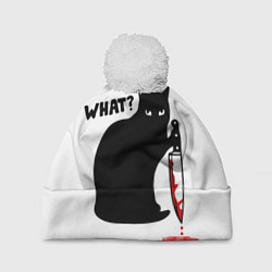 Шапка с помпоном What Cat, цвет: 3D-белый