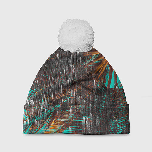 Шапка c помпоном Palm glitch art / 3D-Белый – фото 1