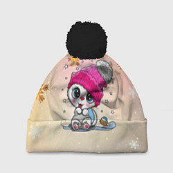 Шапка с помпоном Новогодний кот, цвет: 3D-черный