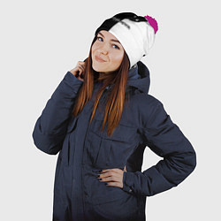 Шапка с помпоном Черный кот, цвет: 3D-малиновый — фото 2