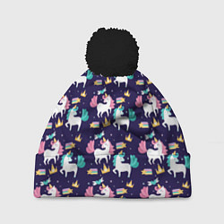 Шапка c помпоном Unicorn pattern