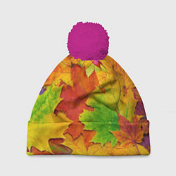 Шапка с помпоном Осенние листья, цвет: 3D-малиновый