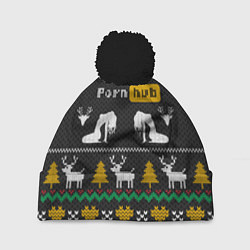Шапка с помпоном Pornhub свитер с оленями, цвет: 3D-черный
