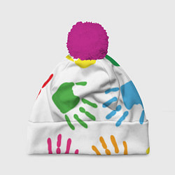 Шапка c помпоном Цветные ладошки - Детский узор