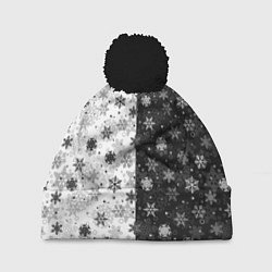Шапка с помпоном Чёрно-Белые Снежинки, цвет: 3D-черный
