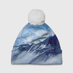Шапка с помпоном Серо-голубые горы, цвет: 3D-белый