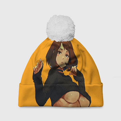 Шапка c помпоном Uraraka Ahegao Урарака / 3D-Белый – фото 1