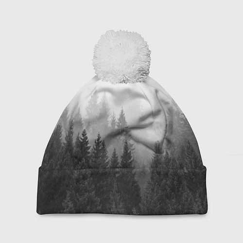 Шапка c помпоном Туманный лес / 3D-Белый – фото 1