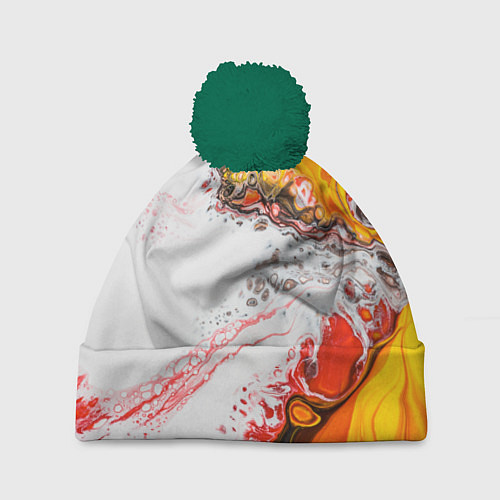 Шапка c помпоном Рисунок желтой краской / 3D-Зеленый – фото 1