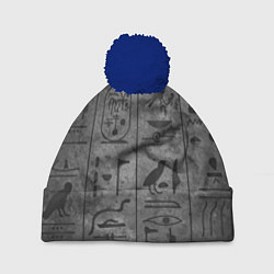 Шапка с помпоном Египетские Иероглифы 3D, цвет: 3D-тёмно-синий