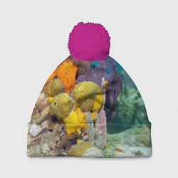 Шапка с помпоном Морской мир, цвет: 3D-малиновый