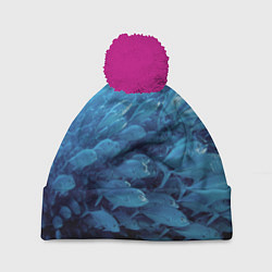 Шапка с помпоном Морские рыбы, цвет: 3D-малиновый