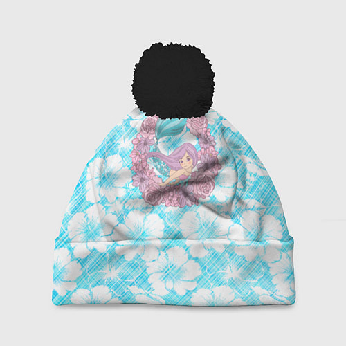 Шапка c помпоном Русалочка и цветы / 3D-Черный – фото 1
