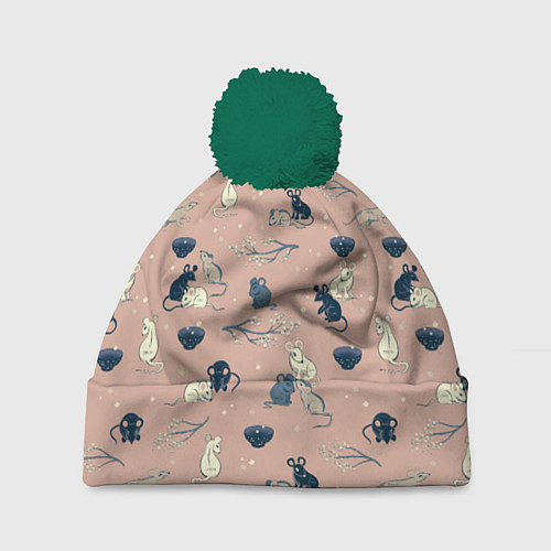 Шапка c помпоном Мышки в японском стиле / 3D-Зеленый – фото 1