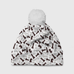 Шапка с помпоном Шахматные Фигуры, цвет: 3D-белый