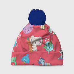 Шапка c помпоном Мультяшные зверюшки