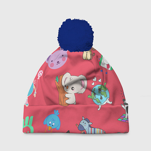 Шапка c помпоном Мультяшные зверюшки / 3D-Тёмно-синий – фото 1