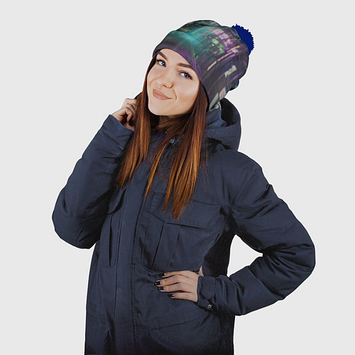 Шапка c помпоном Neon Tokyo / 3D-Тёмно-синий – фото 2