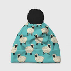 Шапка c помпоном Овечки паттерн на бирюзовом