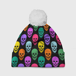Шапка с помпоном Разноцветные черепа Готика, цвет: 3D-белый