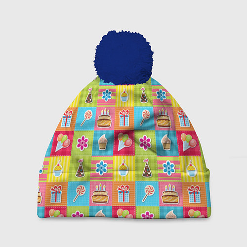 Шапка c помпоном День Рождения / 3D-Тёмно-синий – фото 1