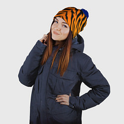 Шапка с помпоном Шкура тигра, цвет: 3D-тёмно-синий — фото 2