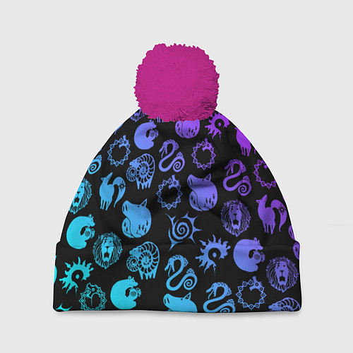 Шапка c помпоном 7 СМЕРТНЫХ ГРЕХОВ НЕОН ЭМБЛЕМЫ / 3D-Малиновый – фото 1