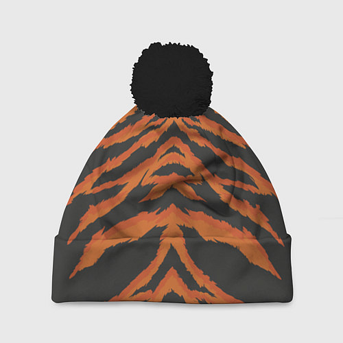 Шапка c помпоном Шкура тигра оранжевая / 3D-Черный – фото 1