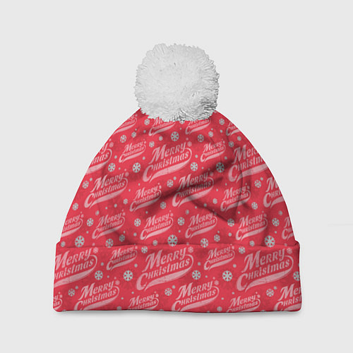Шапка c помпоном Merry Christmas рождество / 3D-Белый – фото 1