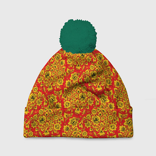 Шапка c помпоном Хохломские узоры / 3D-Зеленый – фото 1