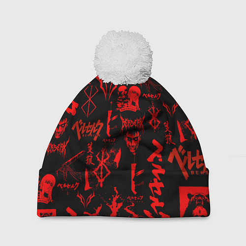 Шапка c помпоном БЕРСЕРК ПАТТЕРН СИМВОЛИКА КЛЕЙМО / 3D-Белый – фото 1