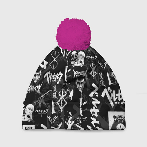 Шапка c помпоном BERSERK SYMBOL LOGO БЕРСЕРК СИМВОЛИКА ПАТТЕРН / 3D-Малиновый – фото 1