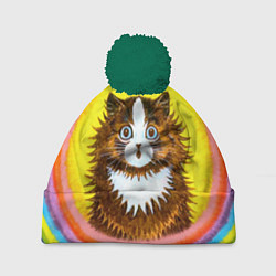 Шапка с помпоном Радужный кот Луиса Уэйна, цвет: 3D-зеленый