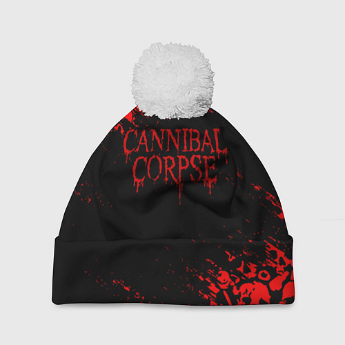 Шапка c помпоном CANNIBAL CORPSE КРАСНЫЕ ЧЕРЕПА / 3D-Белый – фото 1