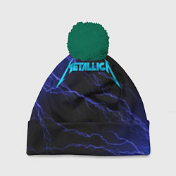 Шапка с помпоном METALLICA BLUE FLASH МЕТАЛЛИКА СИНИЕ МОЛНИИ, цвет: 3D-зеленый