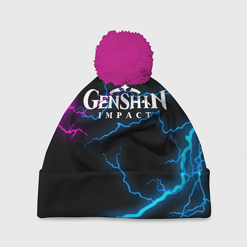 Шапка c помпоном GENSHIN IMPACT NEON FLASH НЕОНОВЫЕ РАЗРЯДЫ МОЛНИЙ / 3D-Малиновый – фото 1