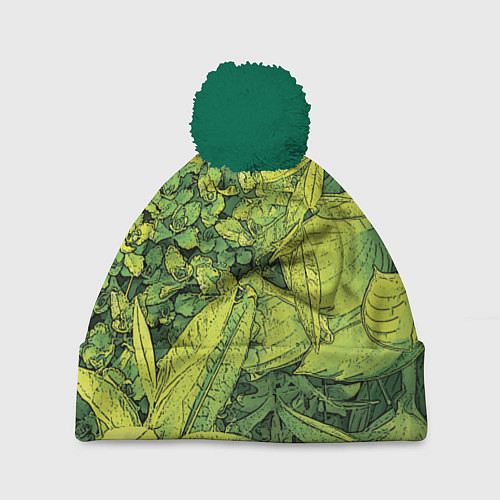 Шапка c помпоном Растительная жизнь - Хоста / 3D-Зеленый – фото 1