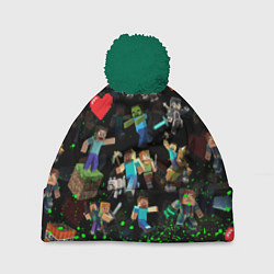 Шапка с помпоном МАЙНКРАФТ ПАТТЕРН ГЕРОИ ИГРЫ, цвет: 3D-зеленый