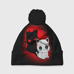 Шапка с помпоном КОТИК ДЬЯВОЛ KITTY DEVIL, цвет: 3D-черный