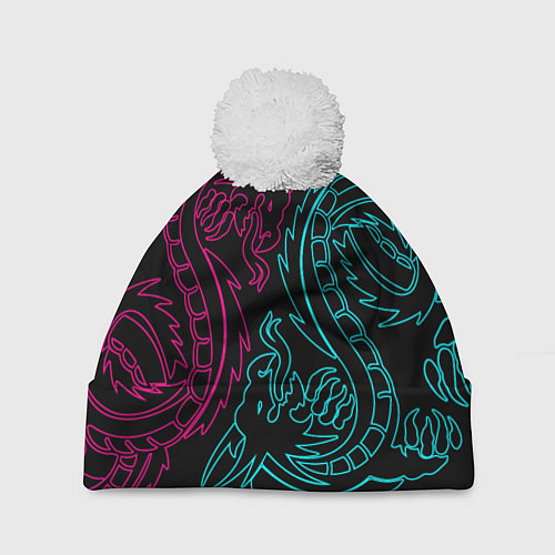Шапка c помпоном НЕОНОВЫЕ ДРАКОНЫ NEON DRAGON / 3D-Белый – фото 1