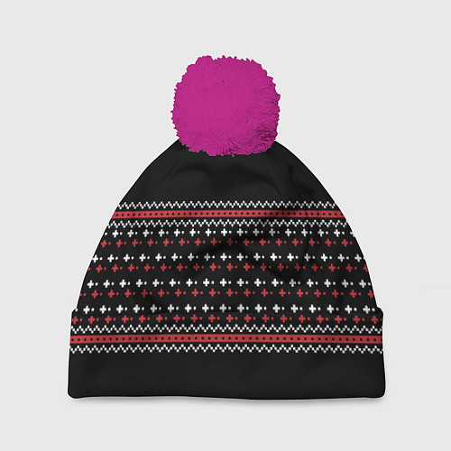 Шапка c помпоном НОВОГОДНИЙ ПАТТЕРН SWEATER / 3D-Малиновый – фото 1