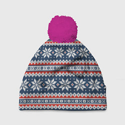Шапка с помпоном Knitted Christmas Pattern, цвет: 3D-малиновый