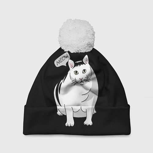 Шапка c помпоном КОТ БЕНДЕР МЕМ / 3D-Белый – фото 1