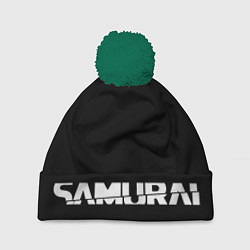 Шапка с помпоном CYBERPUNK 2077 SAMURAI LOGO WHITE, цвет: 3D-зеленый