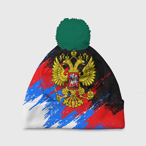 Шапка c помпоном ТРИКОЛОР РОССИЯ, БРЫЗГИ КРАСОК / 3D-Зеленый – фото 1